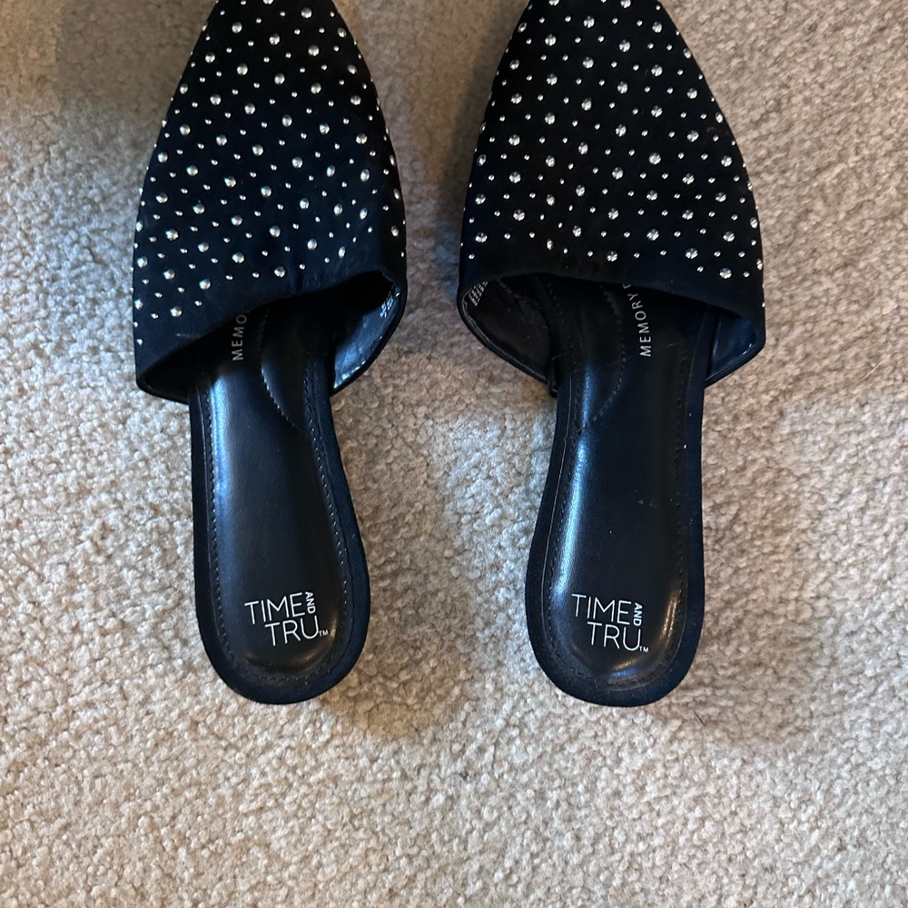 Time and Tru Women's Black Studded Mules
